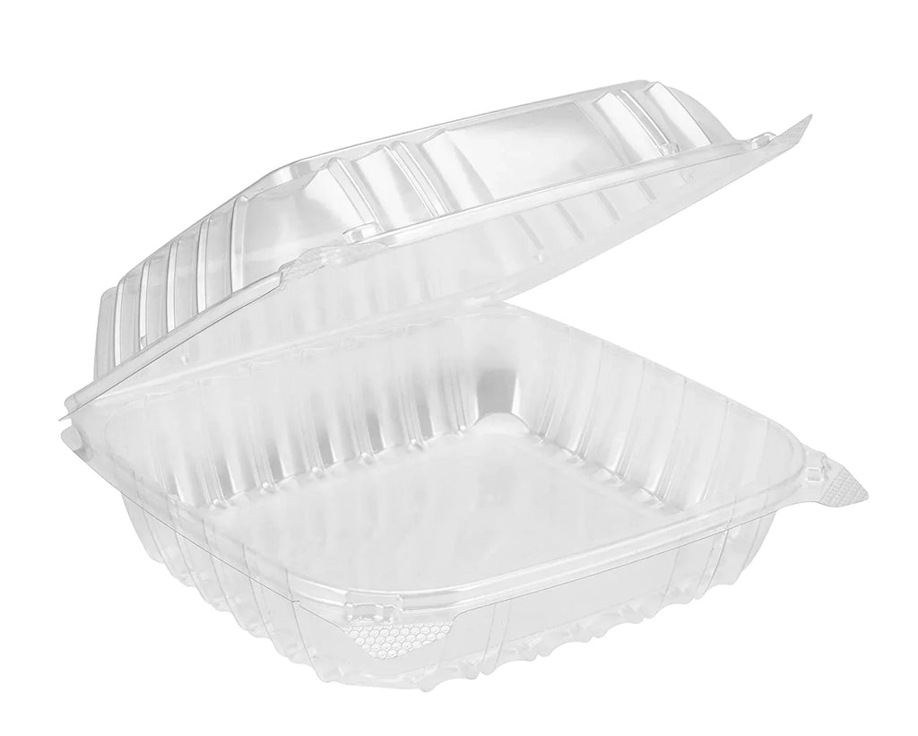 8" x 8" x 2" Clear Hinged Plastic Clamshell – 250pcs