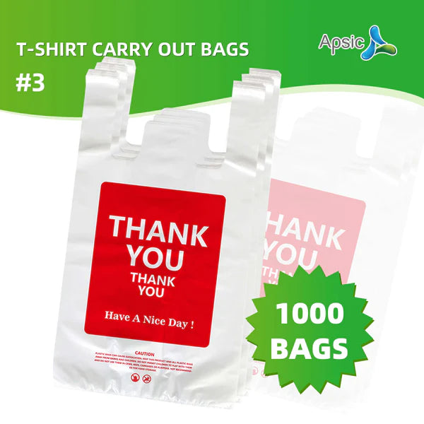 #3 T-SHIRT CARRY OUT BAGS  10.5"×6"×20" 15MIC