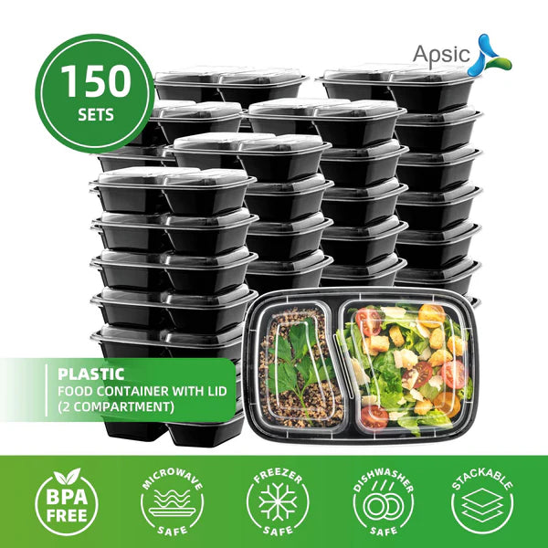 28 OZ PLASTIC FOOD CONTAINER WITH  LID (2 COMPARTMENT)