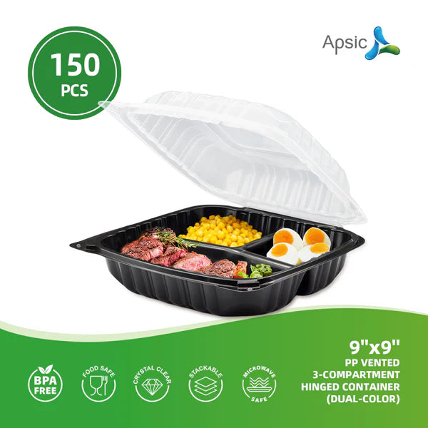 9''x9'' PP VENTED 3-COMPARTMENT  HINGED CONTAINER(DUAL-COLOR)