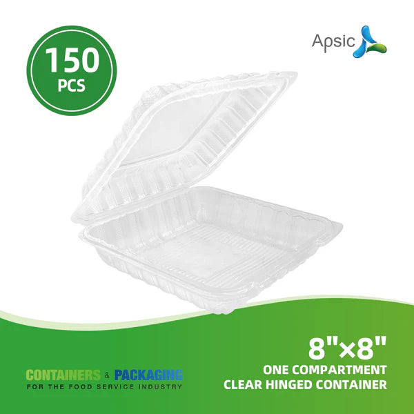 8"×8" ONE COMPARTMENT CLEAR  HINGED CONTAINER