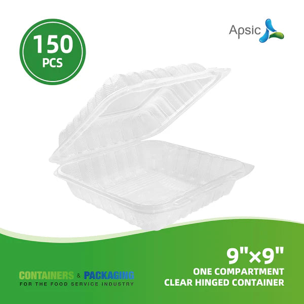 9"×9" ONE COMPARTMENT CLEAR  HINGED CONTAINER