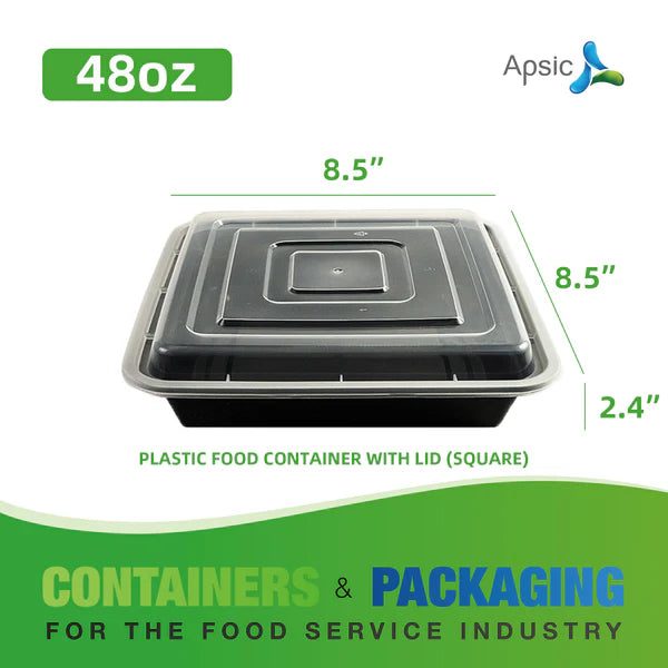 48OZ PLASTIC FOOD CONTAINER WITH  LID (SQUARE)