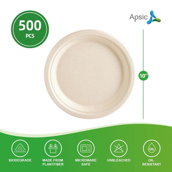 COMPOSTABLE DINNER PLATE 10"  ROUND PLATE BAGASSE PFAS FREE