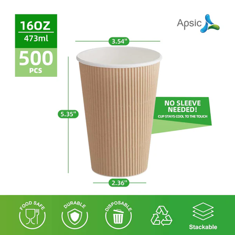 16 OZ DOUBLE WALL RIPPLE KRAFT PAPER  HOT CUP